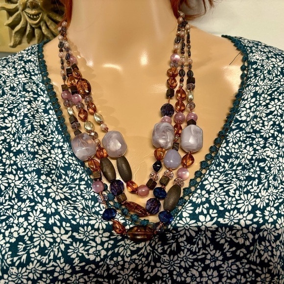 Vintage❤️Coldwater Creek 3-Strand Agate Necklace - Picture 3 of 6